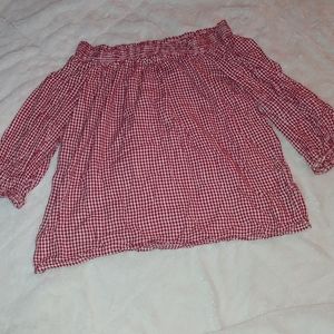 checkered off the shoulder top